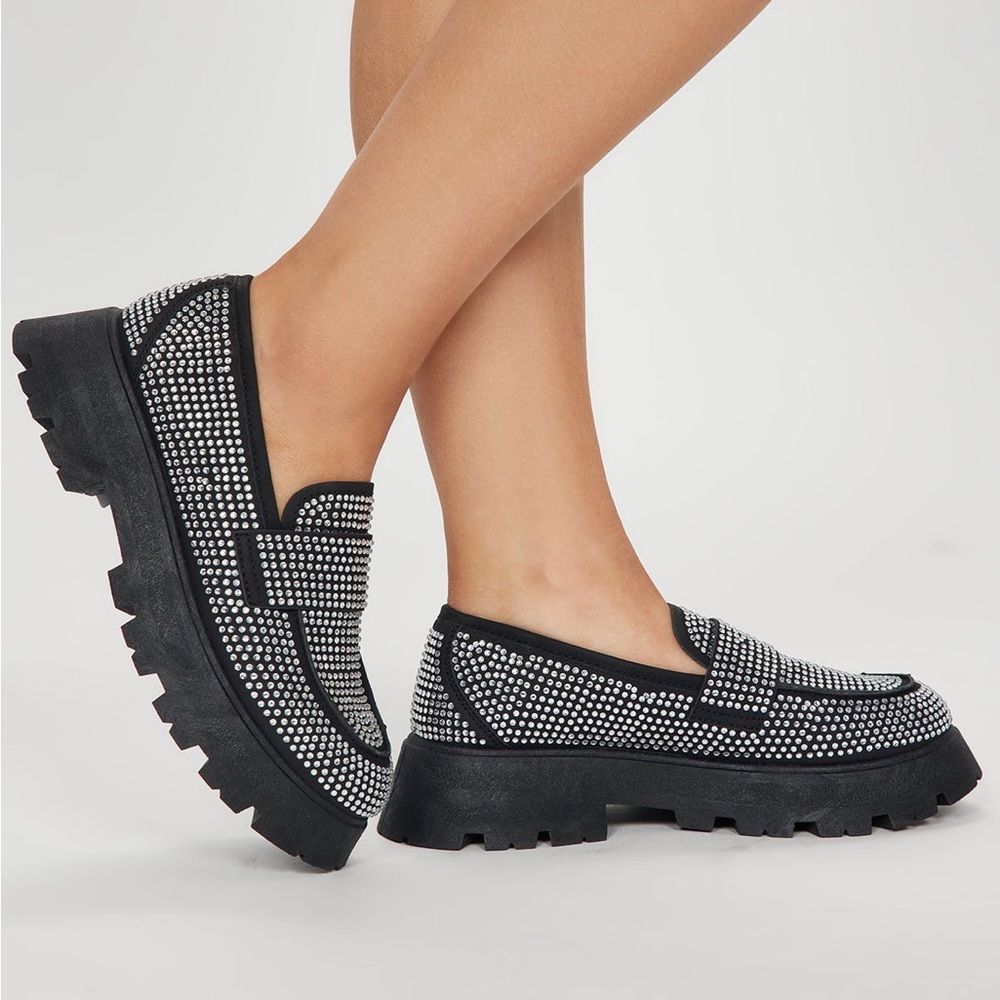 Always Stylin' Rhinestone Loafers - Black
